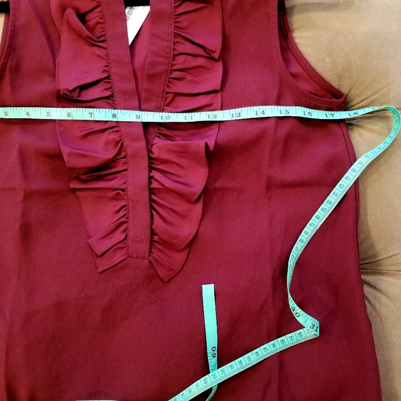 New! J Crew sz XXS XX-Small Burgundy Ruffle-front top satin blouse NWT - Picture 4 of 5